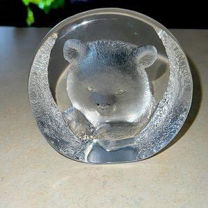 Mat Jonasson Swedish Scandinavian Art Glass Bear Cub Sculpture Paperweight